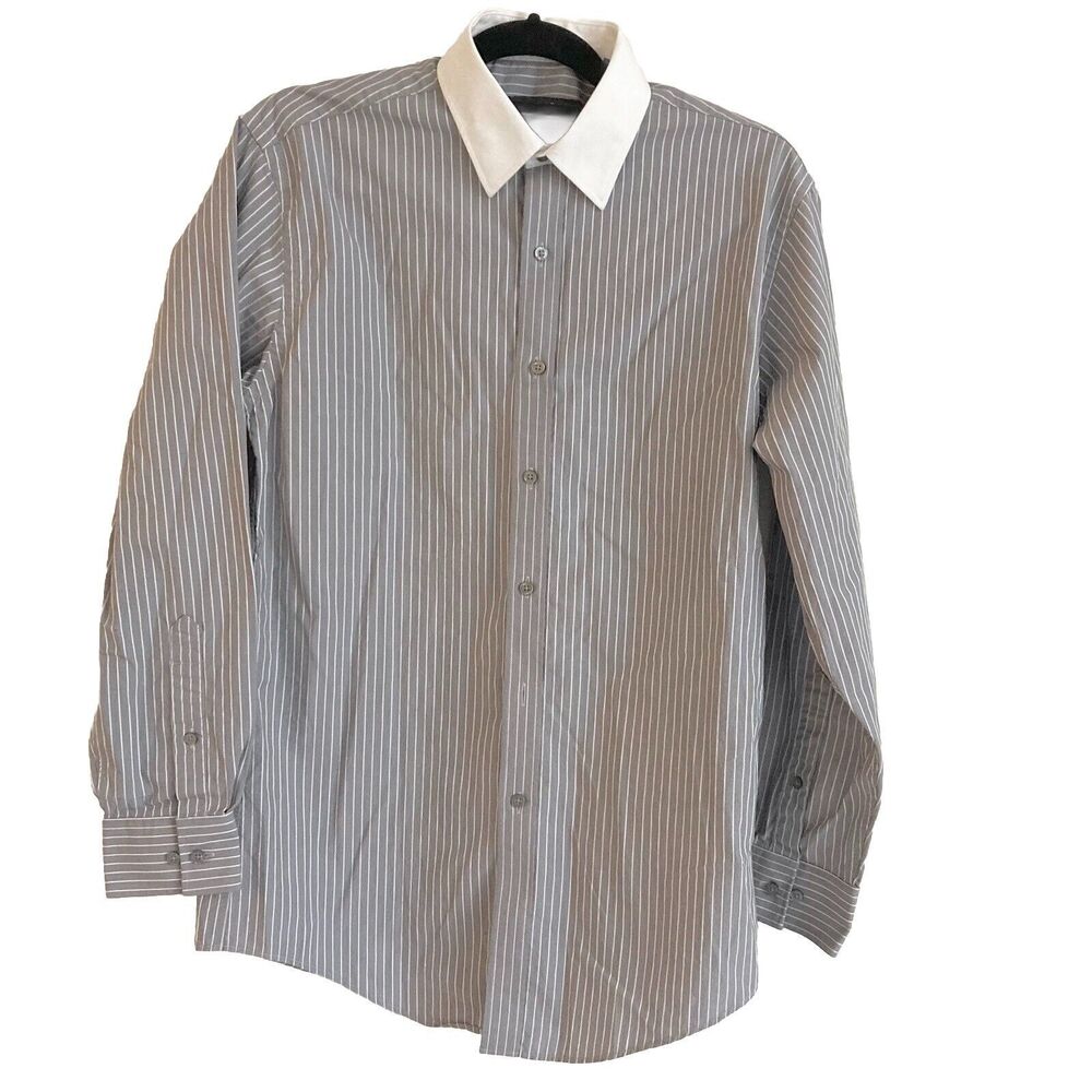 Sean Jean Men’s Sz 15.5 32/33 Grey & White Button Up Dress Shirt Striped